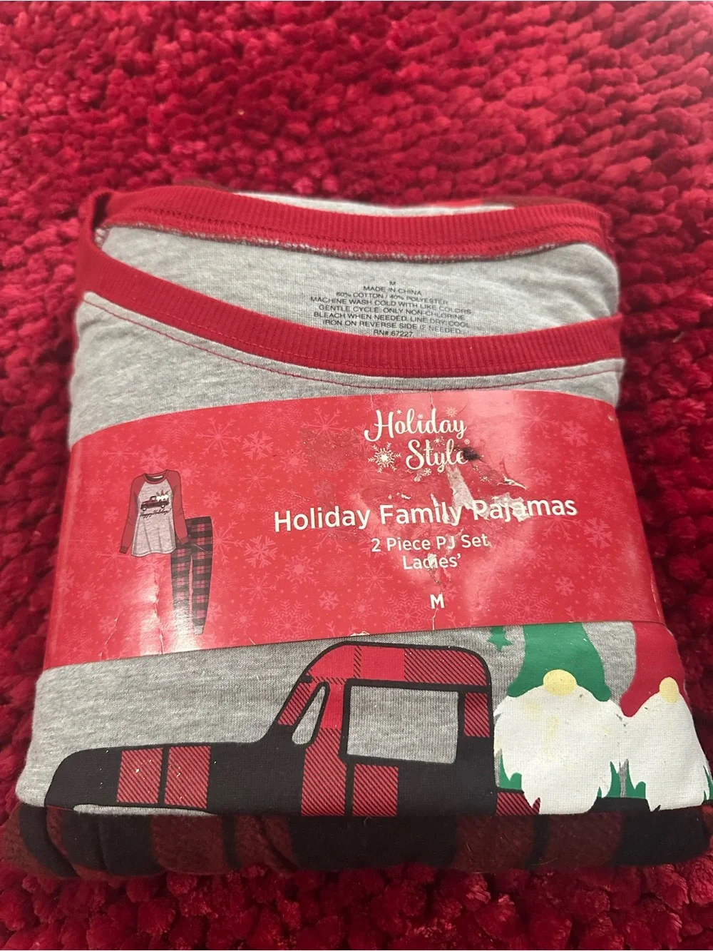 Ladies' Gray and Red Holiday Family Pajamas - 2 Piece PJ Set